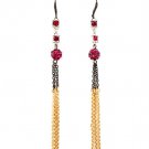 Fuschia Earring Linear Drop Fish Hook Crystal Studs Fireball Tassel 3 3 4 Inch Dro 415255-99234THFSH
