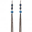 Blue Earring Linear Drop Fish Hook Crystal Studs Fireball Tassel 3 3 4 Inch Drop 415255-99234TTBLU
