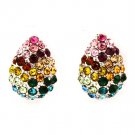 Multi Colored Earring Post Earring Crystal Studs Tear Drop Convex Pave Set 13 Mm D 415255-99247RDMLT