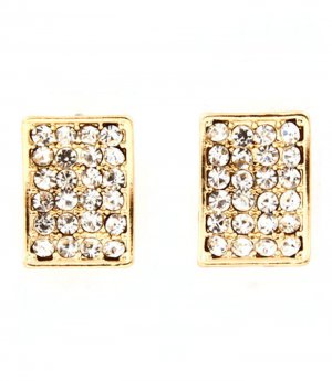 Clear Earring Post Earring Crystal Studs Rectangular Shape Concave Pave Set 12 Mm  415255-99254GDCLR