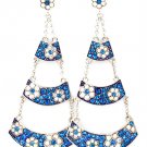Blue Earring Linear Drop Post Earring Crystal Studs Flower Moving Joint Pave Set 3 415255-99385RDBLU