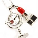 Clear Necklace Pendant Lipstick Mirror Crystal Studs Enamel 1 Inch Pendant 18 Inch  113114-1605RDCLR