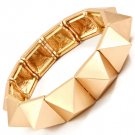 Gold Colored Bracelet Stretch Pyramid Shape 15 Mm Width / 11312-1389MGGOD