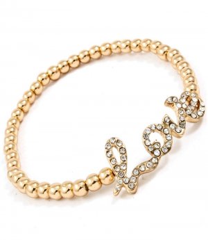 Clear Bracelet Stretch Love Bead Chain Crystal Studs 3 Inch Long / 11312-6003GDCLR