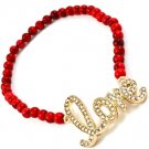 Red Bracelet Stretch Love Bead Chain Crystal Studs 3 Inch Long / 11312-6037GDRED