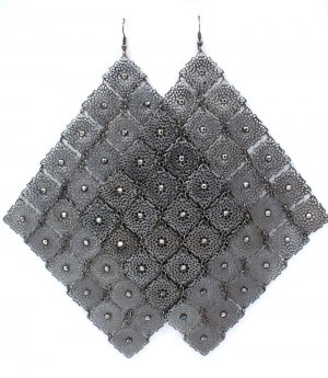 Black Earring Fish Hook Filigree Crystal Studs Diamond Texture Moving Joint 6 Inch D 11315-4005BNBKA