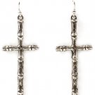 Silver Colored Earring Fish Hook Cross 1 1 2 Inch Drop / 11315-7009ASSIV