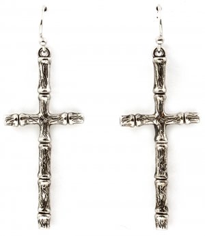 Silver Colored Earring Fish Hook Cross 1 1 2 Inch Drop / 11315-7009ASSIV