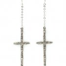 Silver Colored Earring Linear Drop Cross Fish Hook 2 3 4 Inch Drop / 11315-7014ASSIV