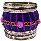 Purple Bracelet Bangle Stackable Fabric Metal Chains Threads Beads 2 1 4 Inch Width 11622-0691THPUR