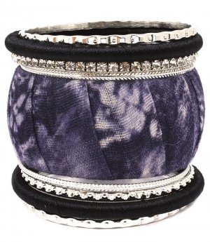 Black Bracelet Bangle Stackable Crystal Studs Fabric Threads Various Hoops Texture P 11622-0732RDBLK