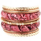 Fuschia Bracelet Bangle Stackable Crystal Studs Texture Vinyle Cover 2 Inch Width / 11622-0739GDFSH