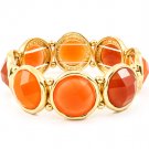 Orange Bracelet Stretch Circular Epoxy Stone Bead Faceted 20 Mm Width / 121172-8427GDORG