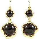 Black Earring Fish Hook Circular Epoxy Stone Cabochon 1 1 2 Inch Drop / 121175-8442GDBLK