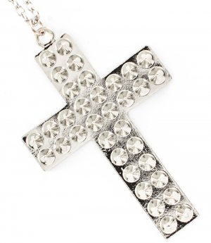 Silver Colored Necklace Pendant Cross Cone Shape Long Necklace 3 Inch Pendant 30 I 12141431-325RDSIV