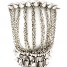 Silver Colored Bracelet Stretch Pyramid Shape Bead Cone Shape Two Bracelets Connect 1214228-484SOSIV