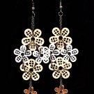 Multi Colored Earring Fish Hook Flower Filigree Texture 3 Inch Drop 1214528-718THMLT