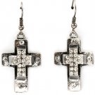 Clear Earring Fish Hook Cross Crystal Studs 1 Inch Drop / 1214530-005SOCLR