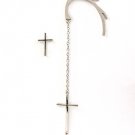 Silver Colored Earring Post Earring Cross Ear Cuff 5 Inch Long 1 Inch Drop / 1214530-013RDSIV