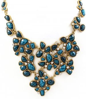 Blue Necklace Metal Casting Various Cut Formica Moving Joint Crystal Studs Faceted 1 15814-1655GDBLU