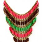 Multi Colored Necklace Bead Bib Formica Metal Casting 16 Inch Long / 15814-3761BOMTA