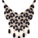 Black Necklace Bead Tear Drop Oval Matte Finish Formica 16 Inch Long / 15814-3933MGBLK