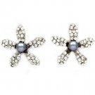 Gray Earring Post Earring Faux Pearl Crystal Studs Texture Flowel 1 Inch Drop 17135-22592RDGRY