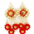 Red Earring Fish Hook Chandelier Drop Beads Fabric Thread Filigree 4 1 2 Inch Drop 1965-99589GDRED