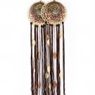 Brown Earring Fish Hook Oversize Filigree Tassel Cord Metal Leaves Charm 12 Inch Dro 1965-99610TTBRO