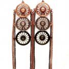 Black Earring Fish Hook Tassel Round Charms Filigree Texture 6 Inch Drop 1965-99650COBLK