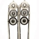 Black Earring Fish Hook Tassel Round Charms Filigree Texture 6 Inch Drop 1965-99650RDBLK