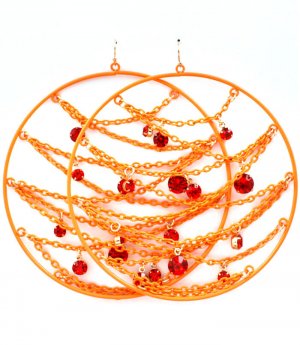 Orange Earring Fish Hook Hoop Crystal Studs Interlaced Prong Set 3 3 4 Inch Drop 1995-99111GDORG