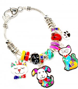 Multi Colored Bracelet Link Charm Cat Dog PawBeads 1 1 4 Inch Drop 8 Inch Long 210152-02898ASMLT