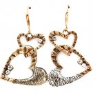 Gold Colored Earring Fish Hook Metal Casting Heart Crystal Stud Texture 1 1 2 Inch  219205-3254TTGOD