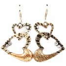 Silver Colored Earring Fish Hook Metal Casting Heart Crystal Stud Texture 1 1 2 Inc 219205-3254TTSIV