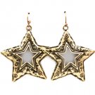 Gold Colored Earring Fish Hook Metal Casting Star Matte Finish Texture 1 3 4 Inch D 219205-3277BOGOD