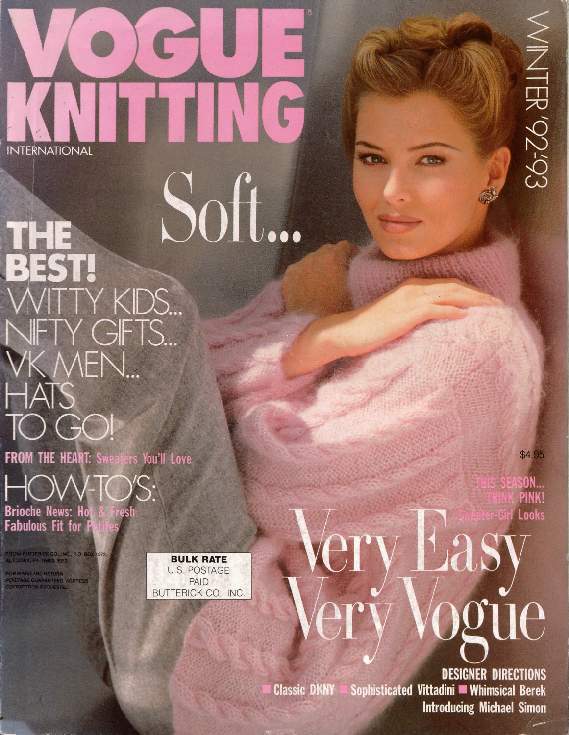 VOGUE KNITTING Winter 1992 93 Mohair Glamour Brioche Sweaters Hats Slippers