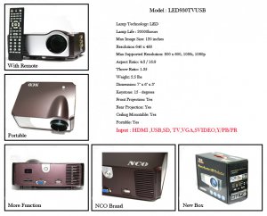 NCO projector-  HDMI LED MINI Projector LED930+TV USB SD input
