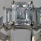 R5451 14K solid gold 4ct step cut radiant 3 stone ring