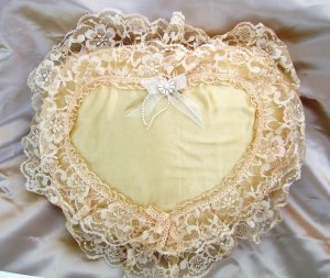 Romantic Heart Satin & Lace Embroidered Throw Pillow