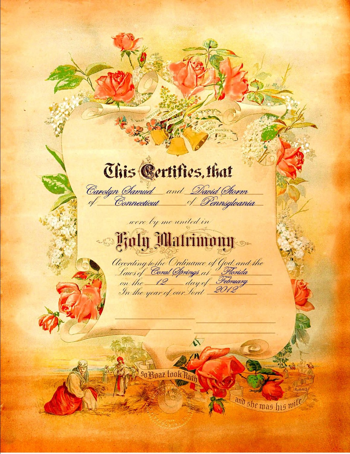 Vintage Marriage Certificate Victorian Style Personalized