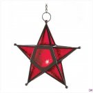 Red Glass Star Hanging Candle Lantern
