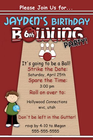 Customized Printable Bowling party Birthday Invitation