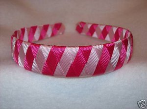 Light pink & hot pink woven braided ribbon headband NEW