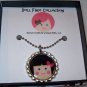 Doll Face Pendant, Brunette with Hot Pink Bow