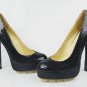 Genuine leather women high-heel platform pump shoes