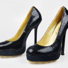 Genuine leather women high-heel platform pump shoes