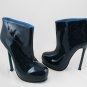 Classic women blue patent high-heel ankle bootie