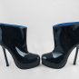 Classic women blue patent high-heel ankle bootie