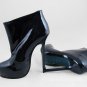 Classic women blue patent high-heel ankle bootie